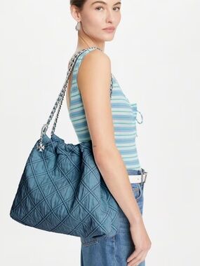 Tory Burch NEW Quilted Denim Shoulder Bag - Blue